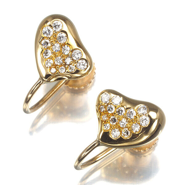 Tiffany&Co. Earrings Full Heart Diamond Paved 18K 750 Yellow Gold