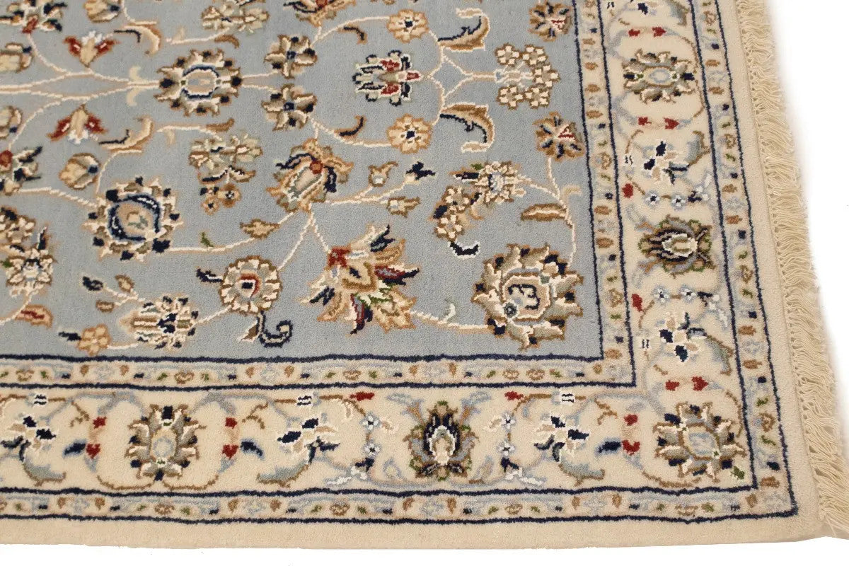 Light Blue-Gray Floral Indo-Nain Runner Rug Oriental Decor Carpet 2'7X8 ft