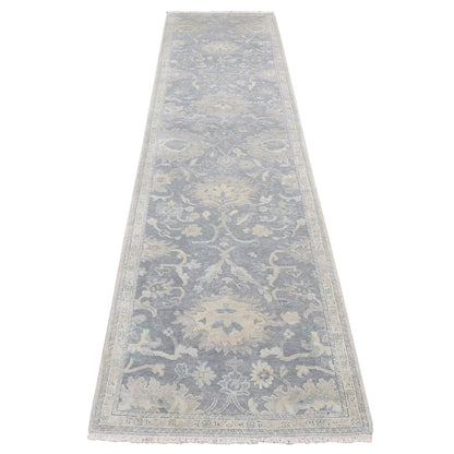 2'6"X10'2" Gray Oushak Influence Silk With Wool Hand Knotted Runner Rug