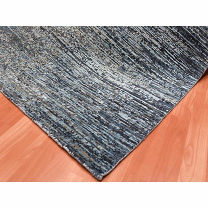 8'2"X8'2" Blue Oceanic Wool And Pure Silk Hand Knotted Square Rug