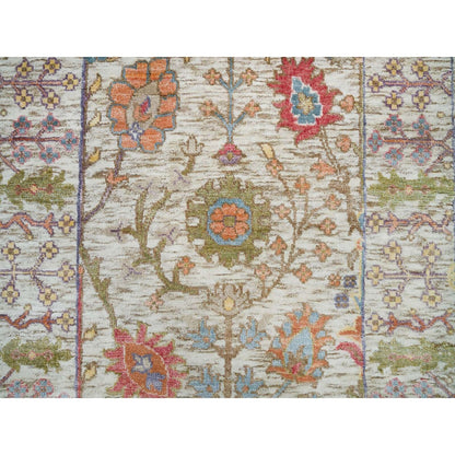 2'6"X6'2" Taupe Hand Knotted Directional Vase Design Silk/Wool Runner Rug