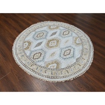 6'X6' Gray Zoroastrian 100% Wool Village Inspired Hand Knotted Round Rug