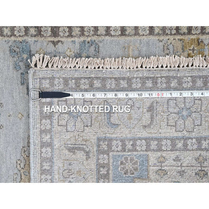 4'1"X6' Gray Village Inspired Geometric Design Pure Wool Hand Knotted Rug