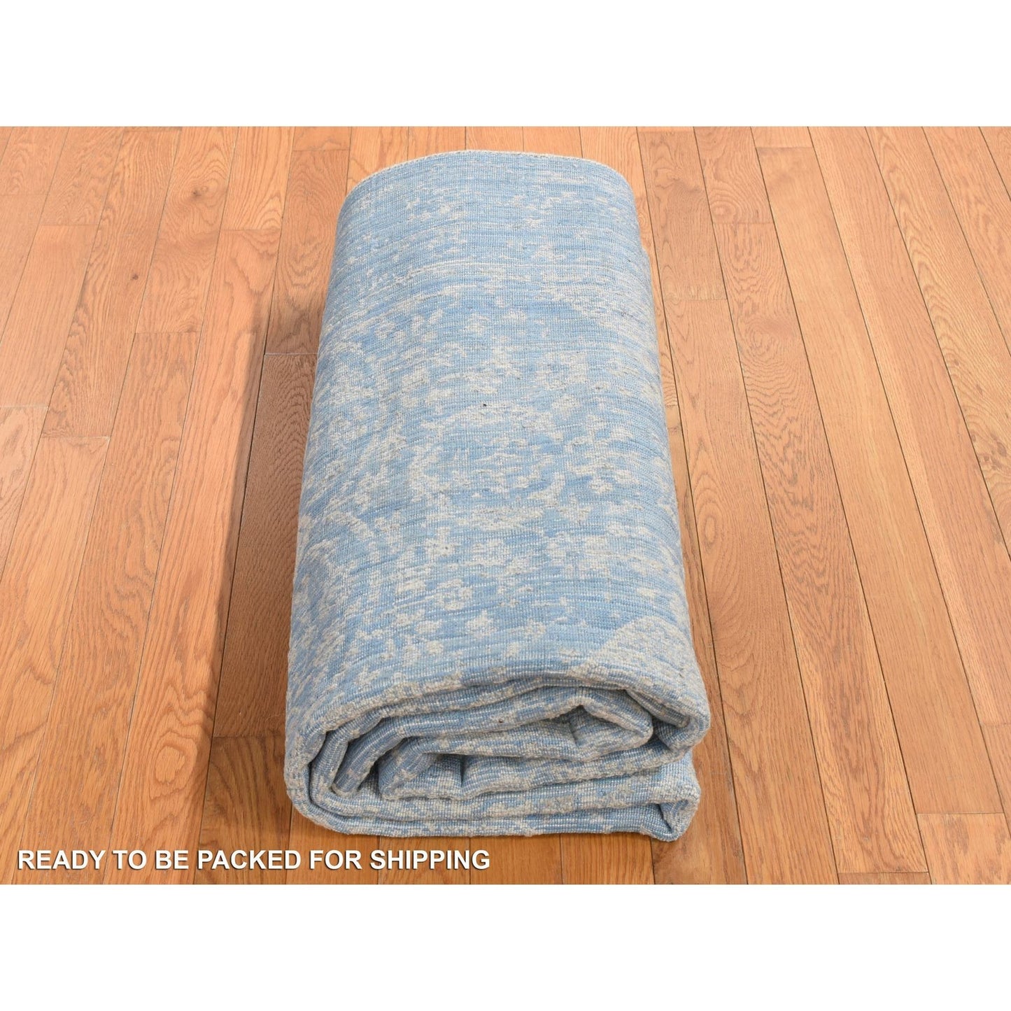 5'10"X8'9" Blue Hand Loomed Broken Pomegranate Design Tone On Tone Rug