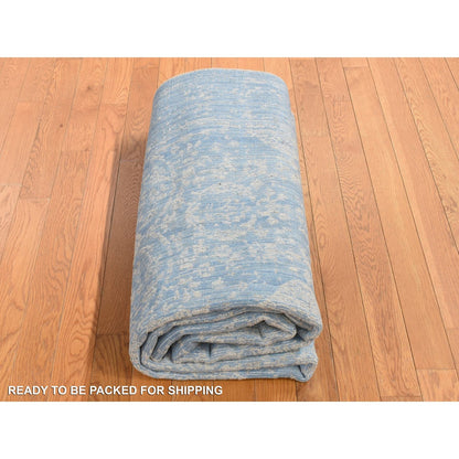 5'10"X8'9" Blue Hand Loomed Broken Pomegranate Design Tone On Tone Rug