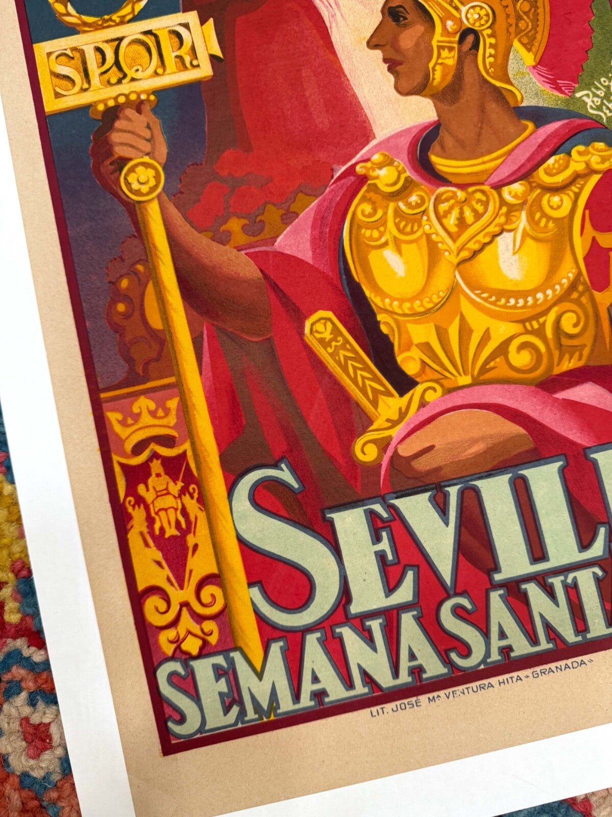 Semana Santa Sevilla Pablo Sebastian Litho 1951 Spanish Travel Poster