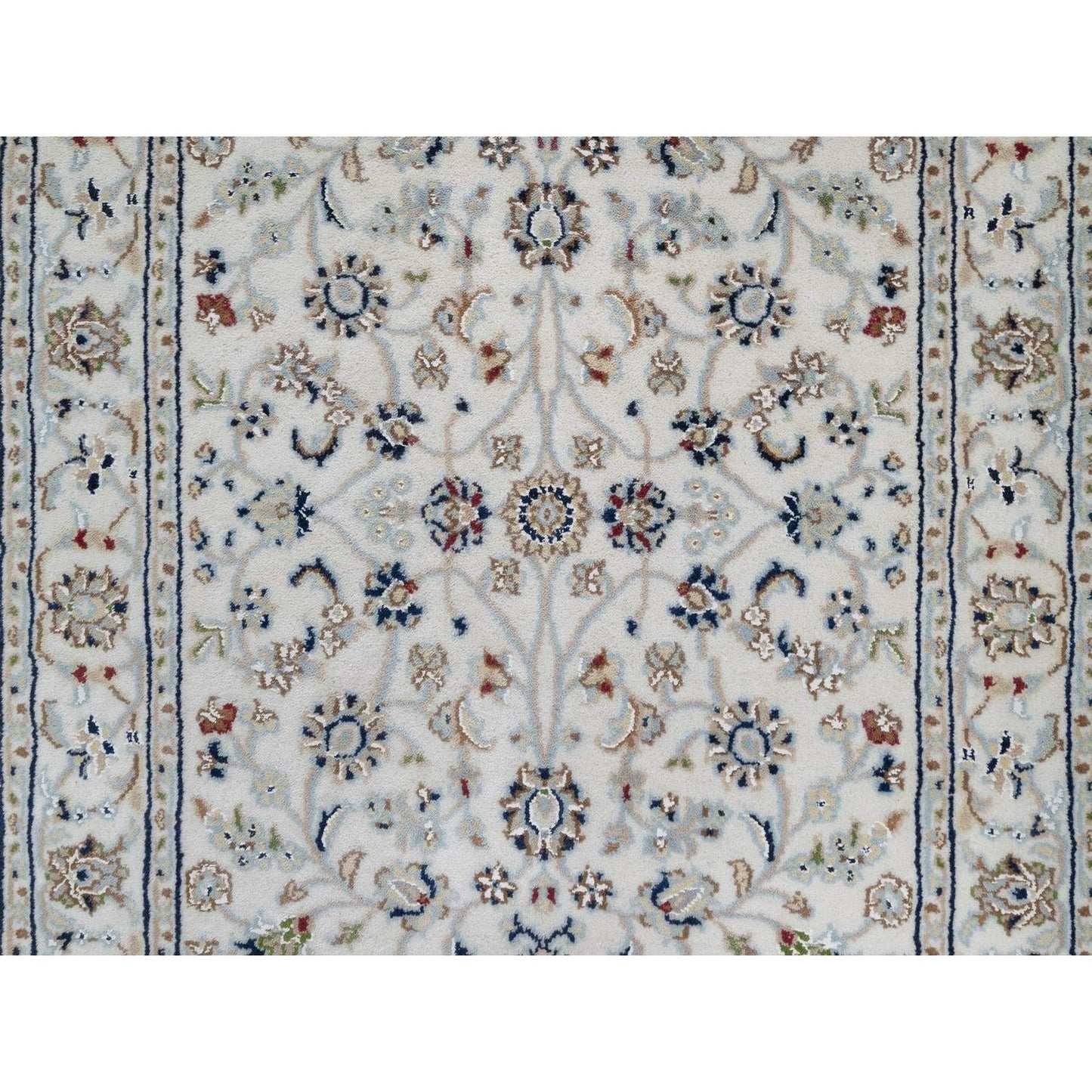 2'9"X18' Ivory Nain Flower Pattern Wool And Silk Hand Knotted Runner Rug
