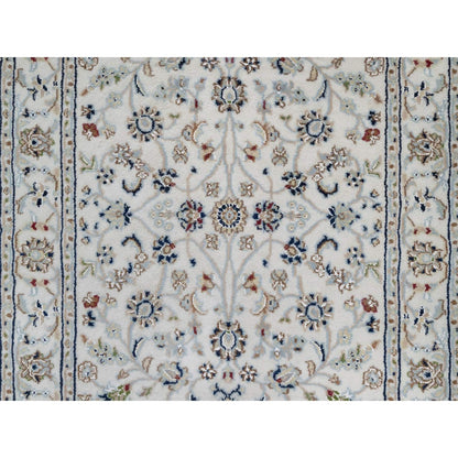 2'9"X18' Ivory Nain Flower Pattern Wool And Silk Hand Knotted Runner Rug