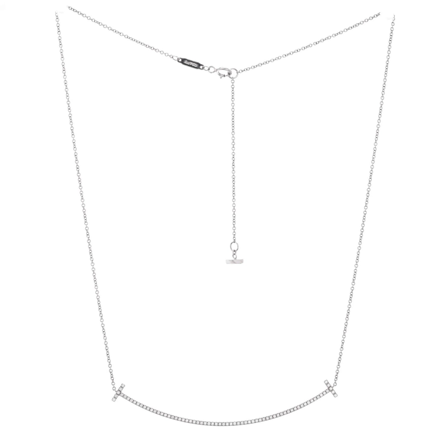 Tiffany & Co. T Smile Pendant Necklace 18K White Gold With Diamonds Large