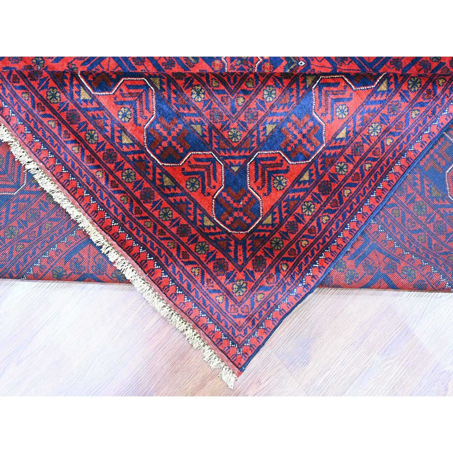 10'X13'6" Deep Red Afghan Khamyab Star Design 100% Wool Hand Knotted Rug