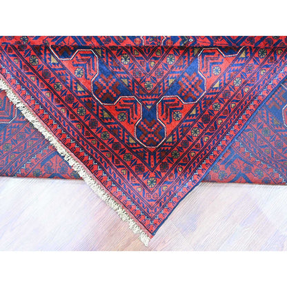 10'X13'6" Deep Red Afghan Khamyab Star Design 100% Wool Hand Knotted Rug