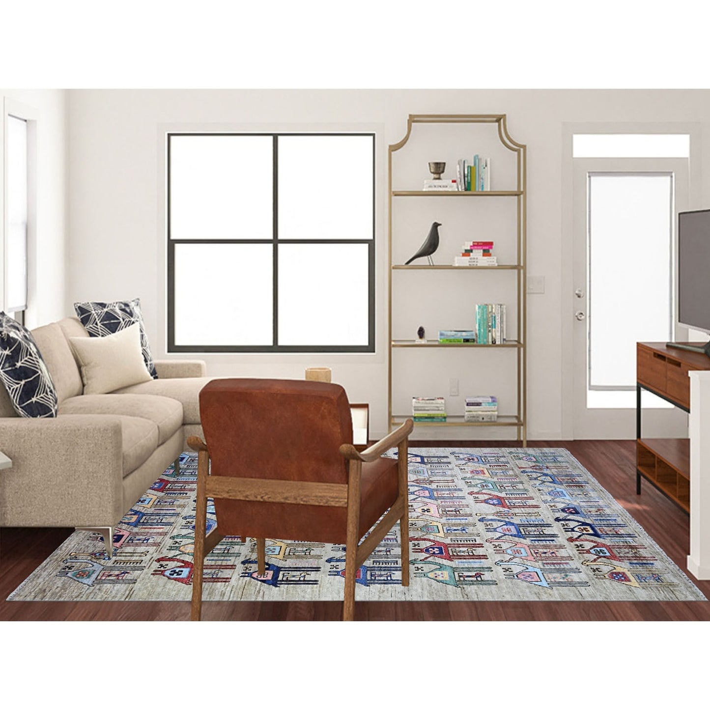 8'2"X9'9" Beige Anatolian Village Inspired Wool Hand Knotted Rug