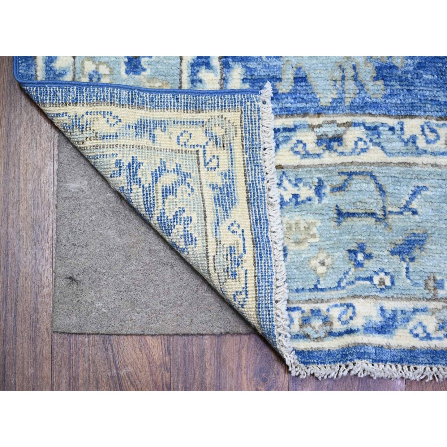 5'8"X9' Steel Blue Hand Knotted Afghan Angora Oushak Soft Wool Rug