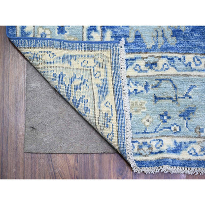 5'8"X9' Steel Blue Hand Knotted Afghan Angora Oushak Soft Wool Rug