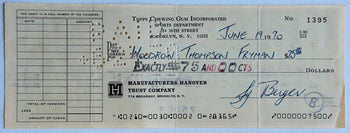 Sy Berger Autographed Cancelled Check