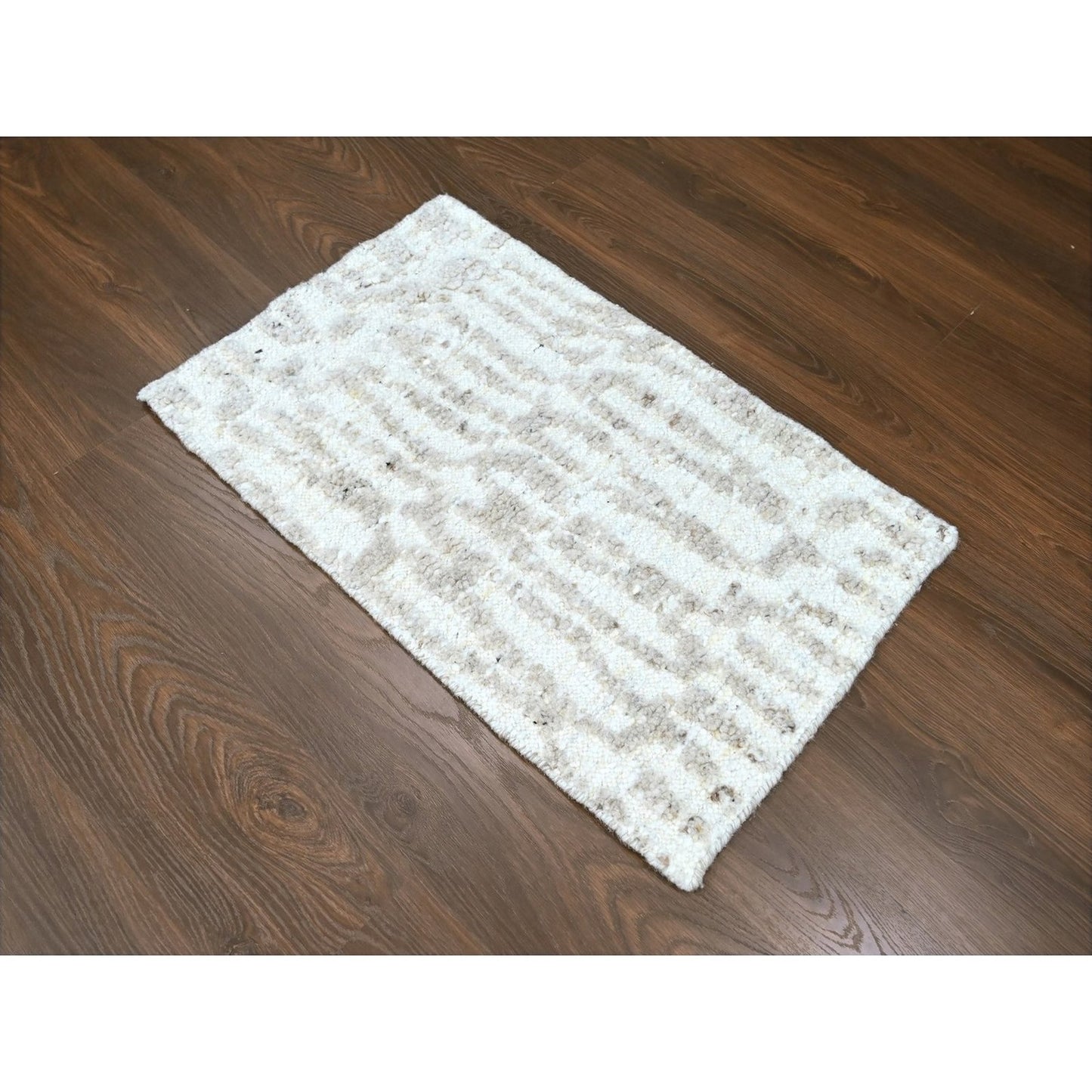 Rug 2'x3' Ivory Minimalist Swedish Design Hand Knotted Wool Sample Mat