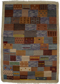 Handmade Tribal Checker Design Indo-Gabbeh Rug