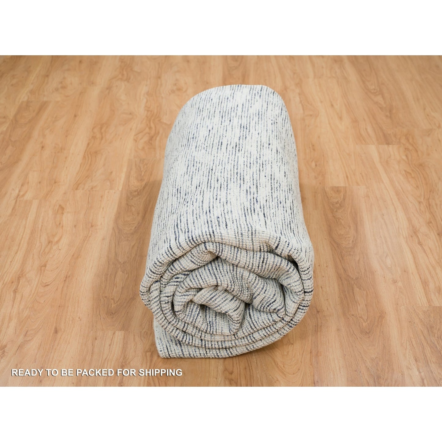 12'X12' Blue Wool Hand Loomed Modern Striae Design Oriental Square Rug