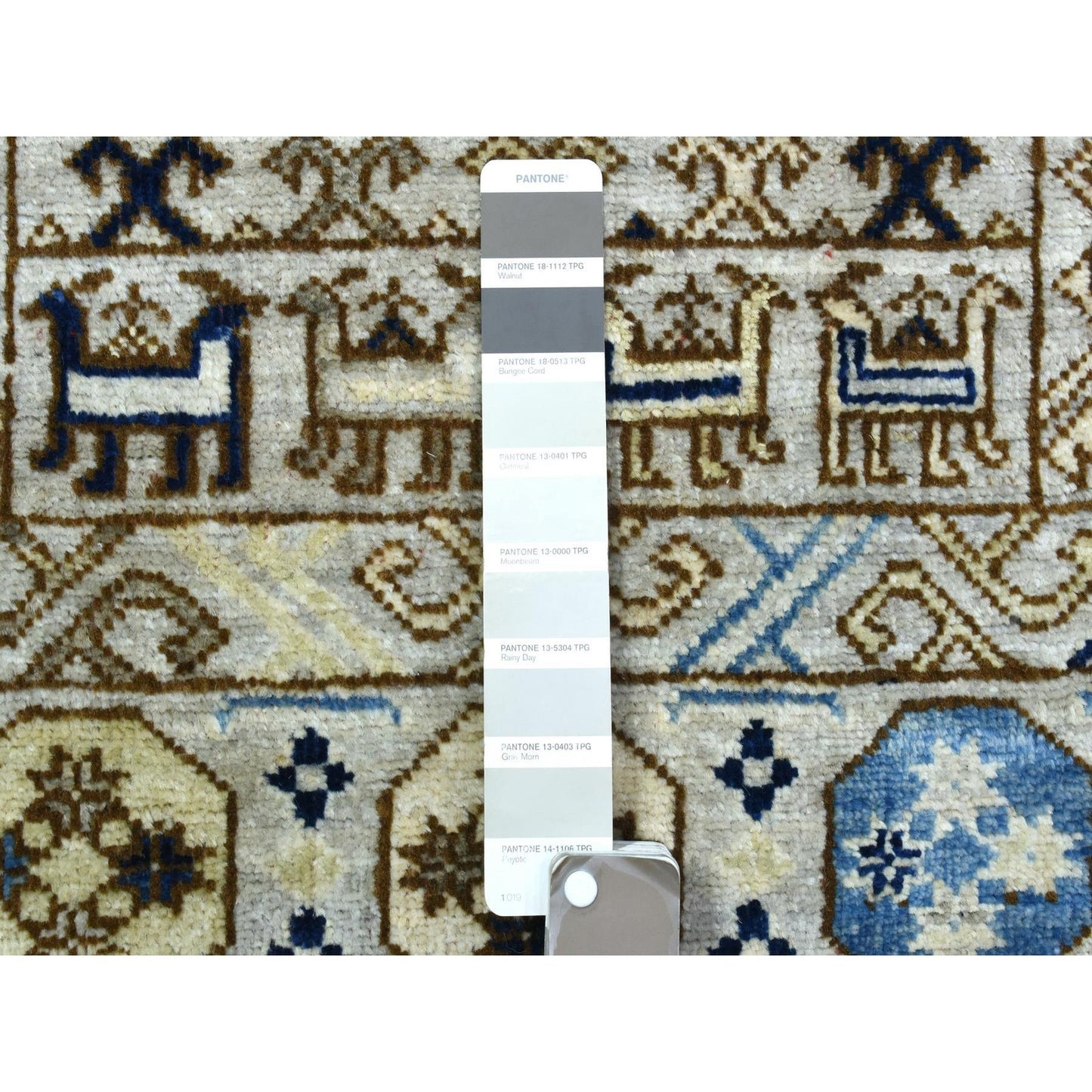 2'10"X8'4" Light Gray Hand Knotted Afghan Ersari Pure Wool Runner Rug