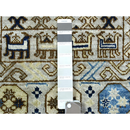2'10"X8'4" Light Gray Hand Knotted Afghan Ersari Pure Wool Runner Rug