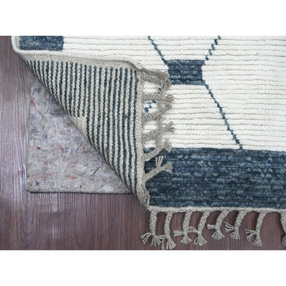 2'6"X10'4" White Geometric Moroccan Weave Hand Knotted Wool Runner Rug