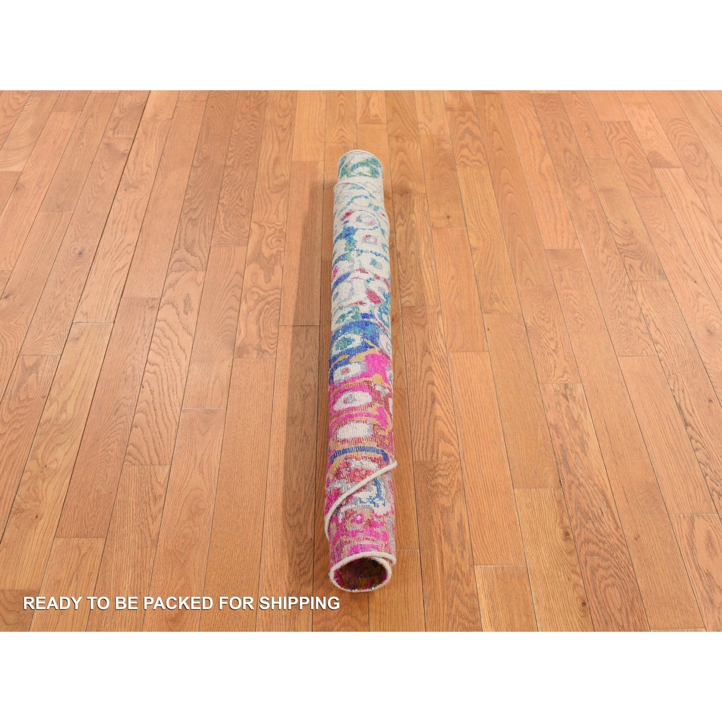 4'X4' Blue With All Over Colorful Peacock Design Round Oriental Rug