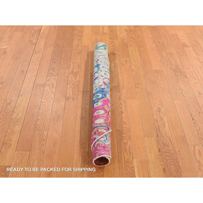 4'X4' Blue With All Over Colorful Peacock Design Round Oriental Rug