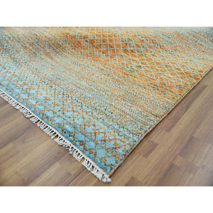 10'1"X14' Orange Pure Wool Hand Knotted Modern Chiaroscuro Collection Rug