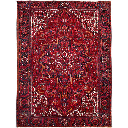 9'7"X12'6" Dutch Tulip Red Semi Antique Hand Knotted Heris Shiny Wool Rug