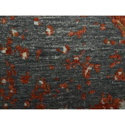 10'X13'10" Gray With Beige Abstract Design Pure Wool Hand Knotted Rug