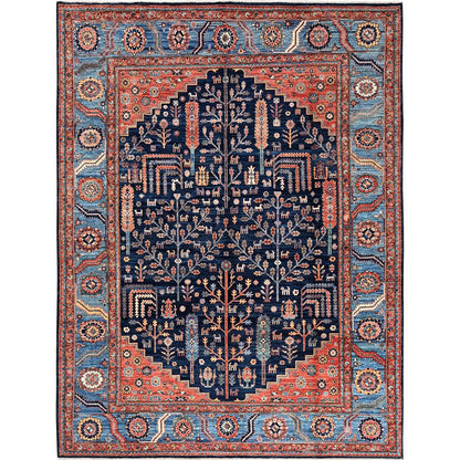 9'2"X12'1" Yale Blue Willow And Cypress Tree Design Wool Hand Knotted Rug
