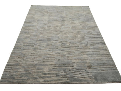 Bas-Relief Modern Gray Wool Hand-Knotted 6X9 Ft