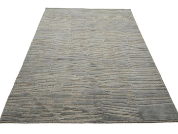 Bas-Relief Modern Gray Wool Hand-Knotted 6X9 Ft