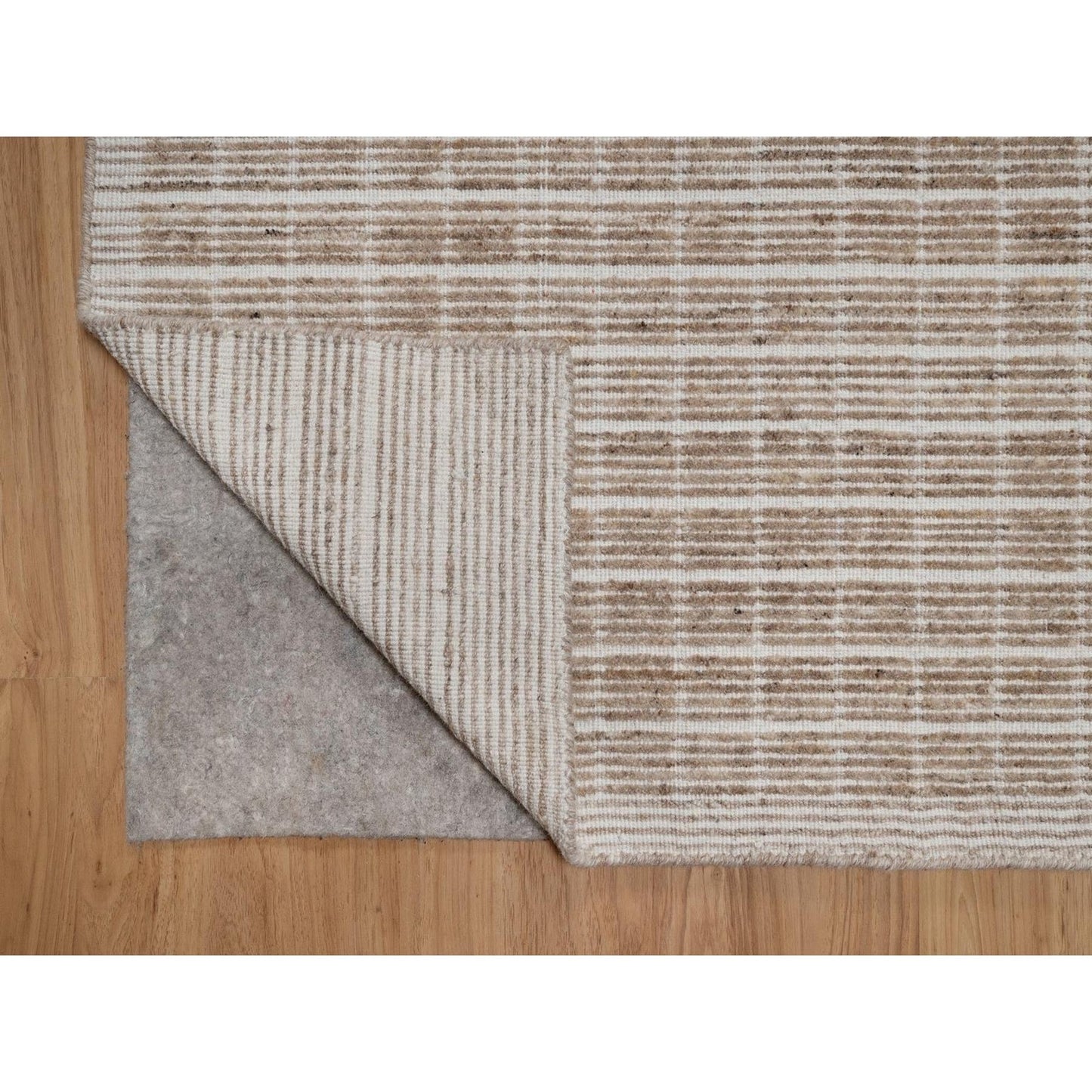 8'1"X10' Sand Brown Loomed Knotted Modern Plain Decor Box Design Wool Rug