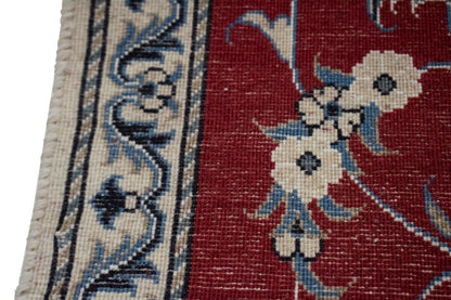 Hand-Knotted Red Area Rug Classic Floral Design