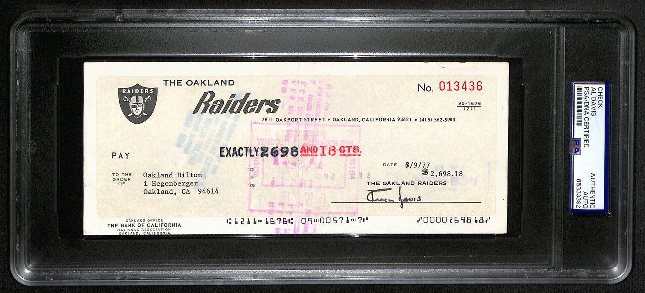 Al Davis Hof Signed/Autographed 8.5X3.5 Bank