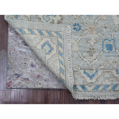 2'9"X9'7" Gray Hand Knotted Angora Oushak Vines Design Wool Runner Rug