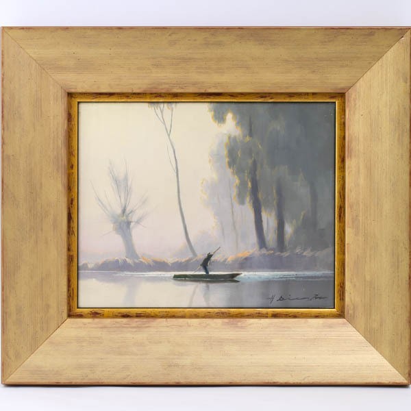 Morning Mist Hermann Signed Boatman Oil German Art Painting