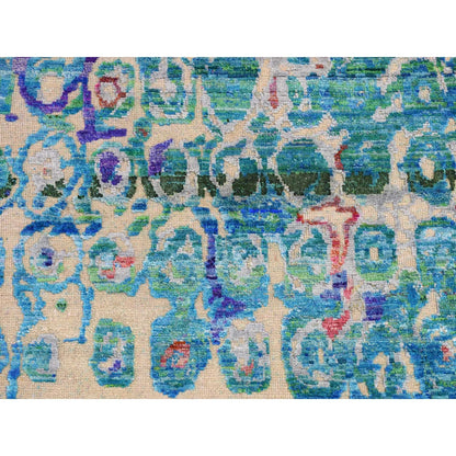 3'X12'4" Admiral Blue The Peacock Sari Silk Hand Knotted Runner Rug