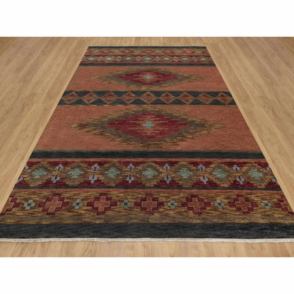 9'1"X12'1" Senna Brown Southwestern Design Hand Knotted Pure Wool Rug