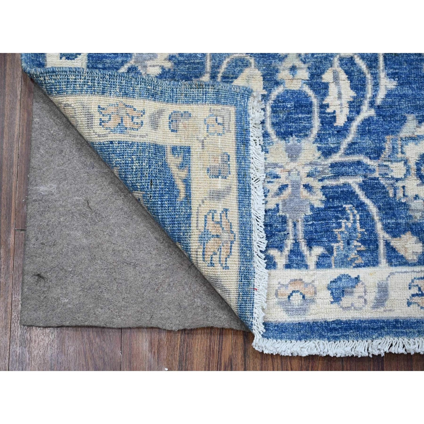 2'6"X7'9" Blue Peshawar Mahal Design Hand Knotted Runner Oriental Rug