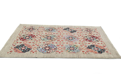 Handmade Kazak Oushak Rug 4X6 Ft Floral Modern