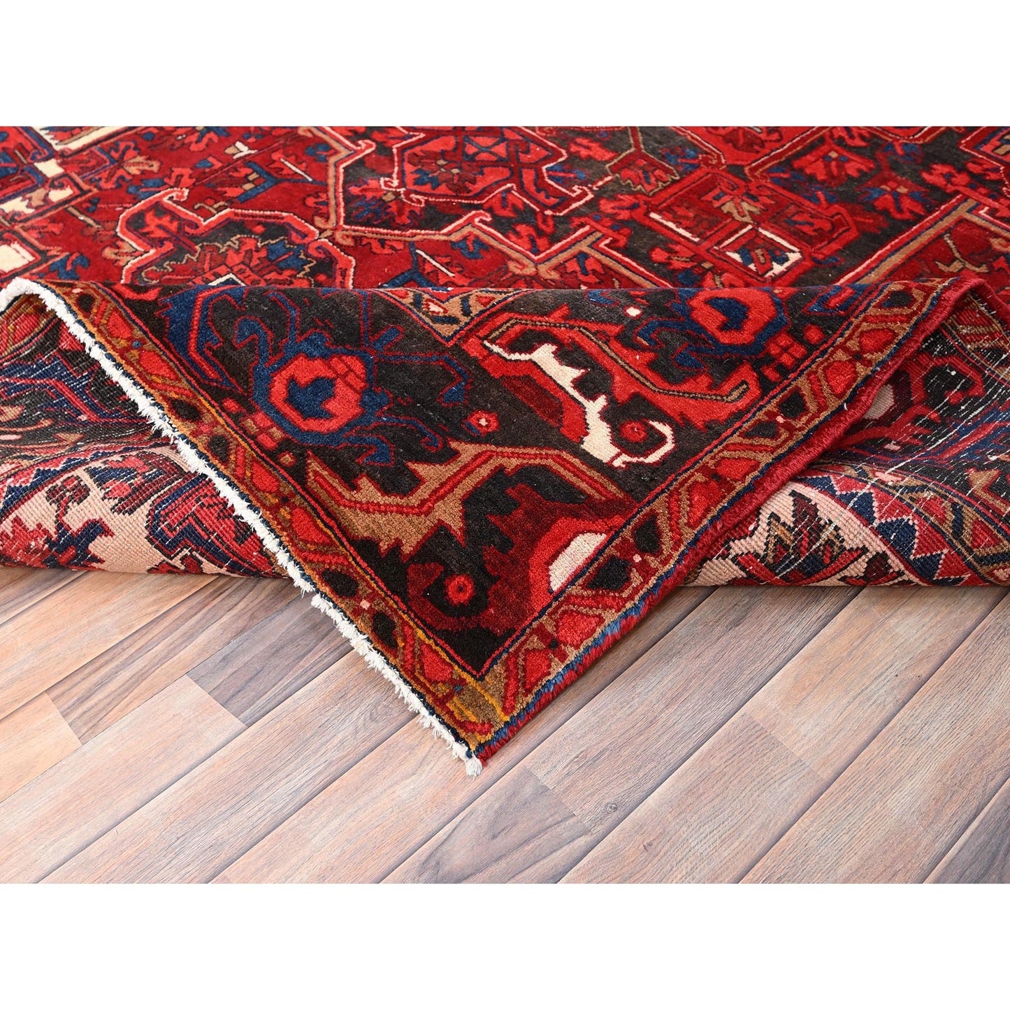 7'10"X11'9" Red Hand Knotted Semi Antique Zoroastrian Heris Pure Wool Rug