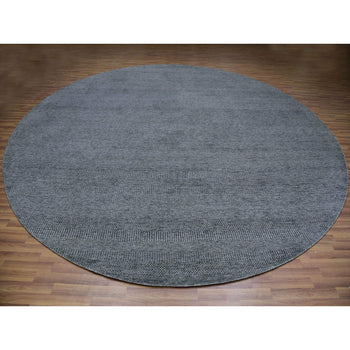 14'X14' Ellie Gray Hand Knotted Plain Modern Grass Design Wool Round Rug