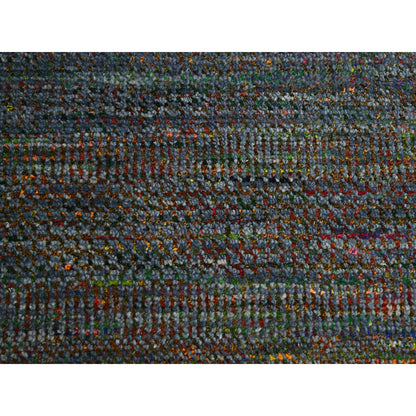Rug 10'2"x13'10" Gray Modern Hand Knotted Grass Design Wool and Silk