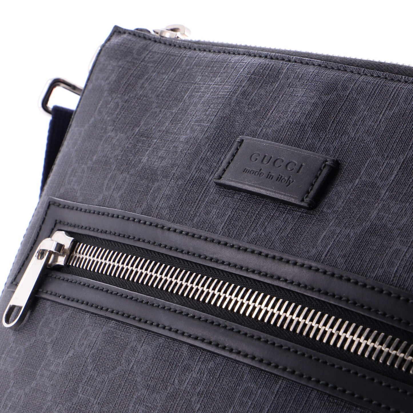 Gucci Web Strap Front Zip Messenger Bag Gg Coated Canvas Medium