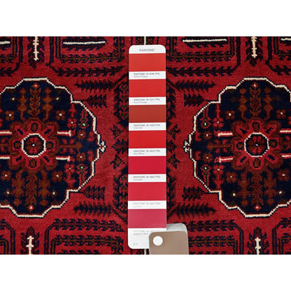 4'X6'4" Red Afghan Khamyab Tribal Medallions Design Wool Hand Knotted Rug