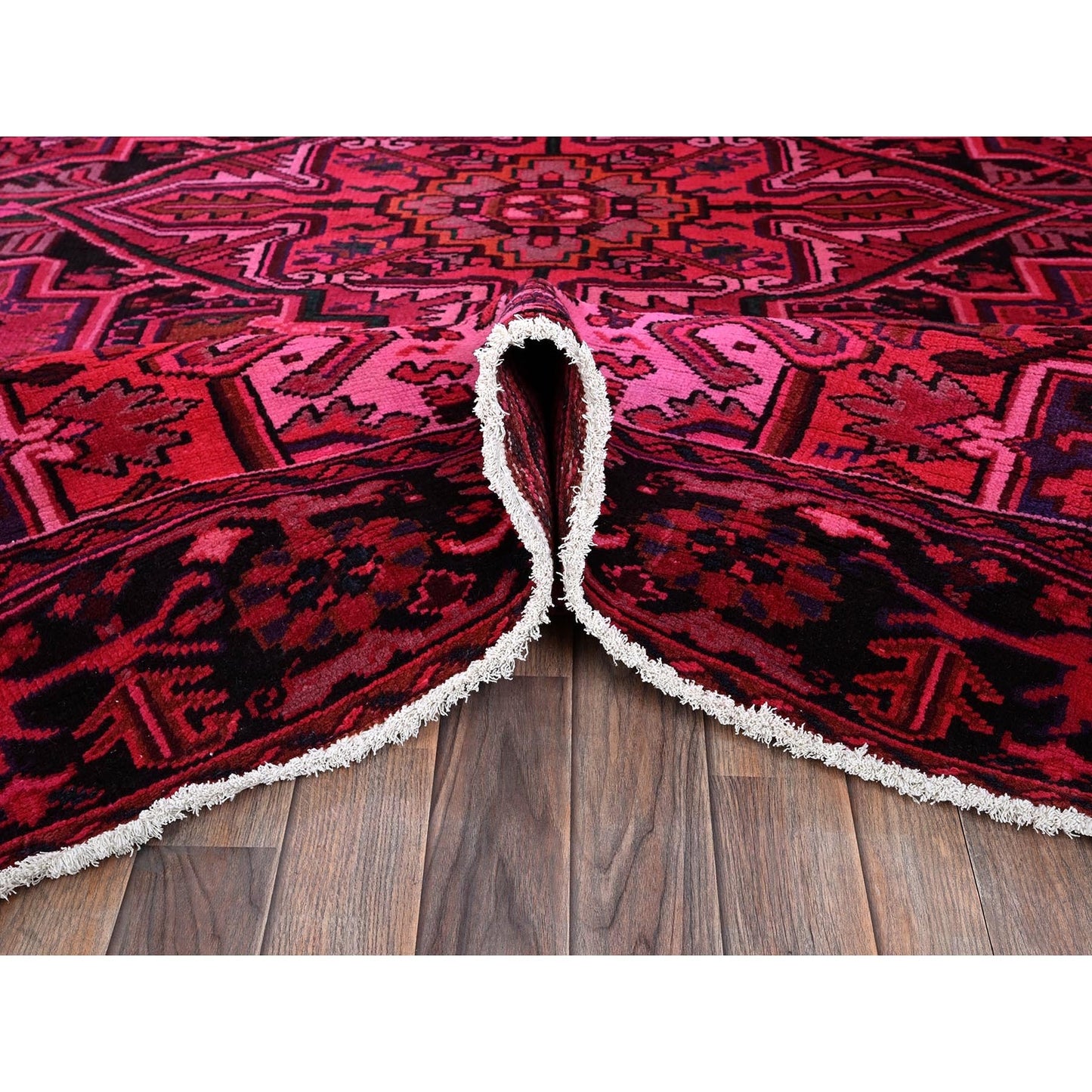 7'X9'5" Red Overdyed Semi Antique Zoroastrian Heris Hand Knotted Wool Rug