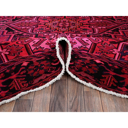7'X9'5" Red Overdyed Semi Antique Zoroastrian Heris Hand Knotted Wool Rug