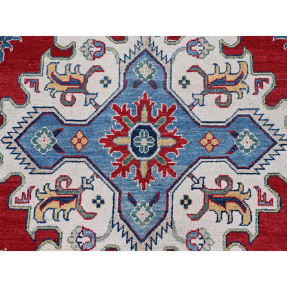 9'9"X14' Red Kazak With Tribal Medallions Design Hand Knotted Soft Wool Rug